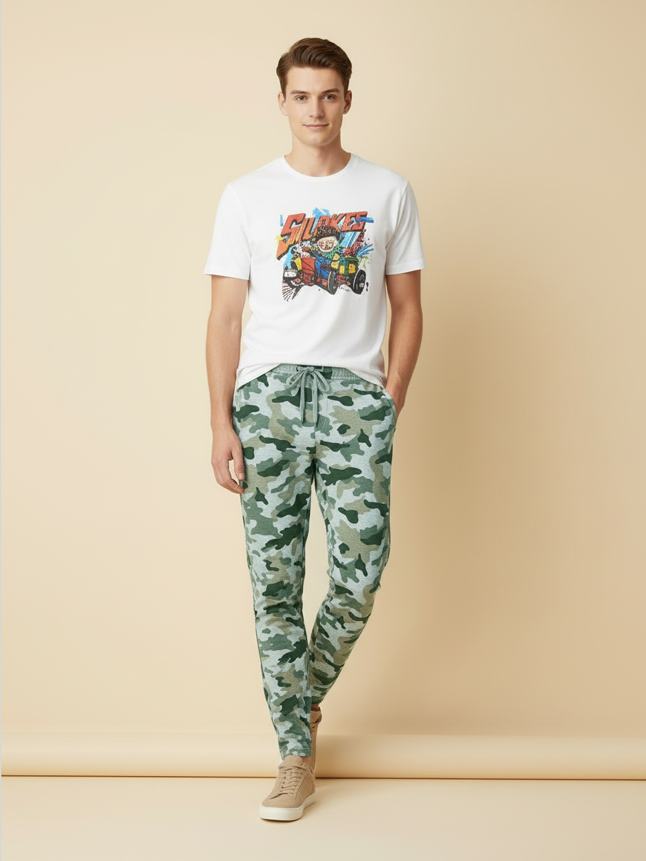 Louis Vicaci Slim Fit Single Jersey Trouser For Men-Camouflage-RT1968