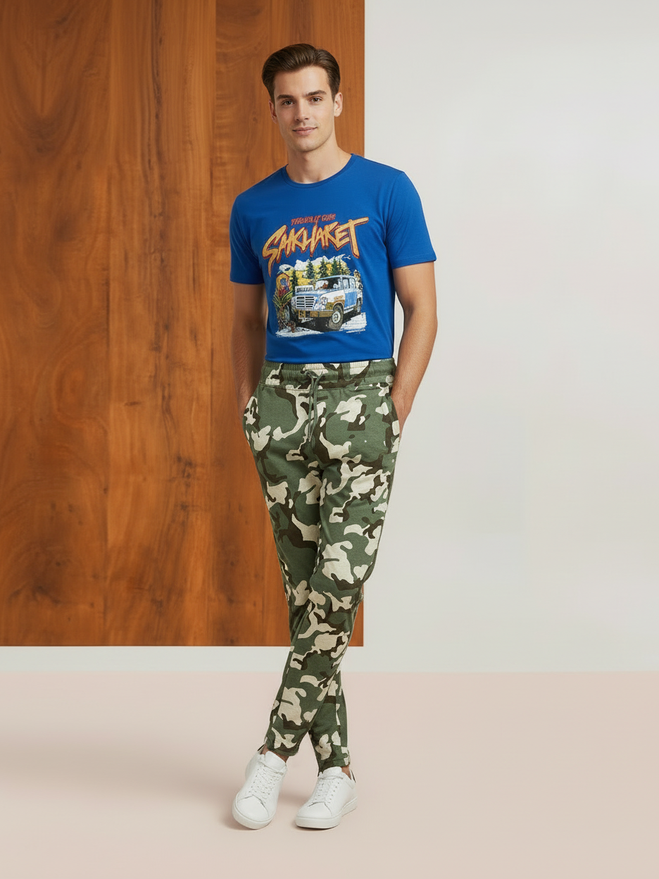 Louis Vicaci Slim Fit Single Jersey Trouser For Men-Camouflage-NSK54