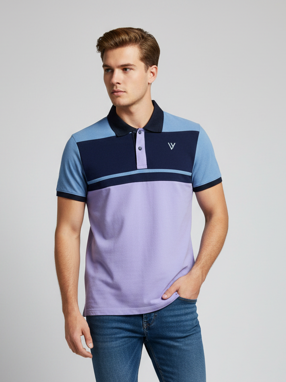 LV Summer Polo Shirt For Men-Bond Blue & Purple Panel-BE3449