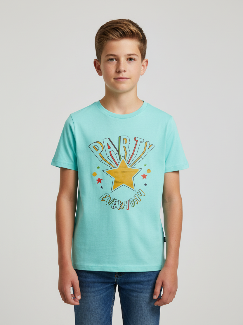 Louis Vicaci Single Jersey Tee Shirt For Kids-Light Cyan-BE1181/BR13422