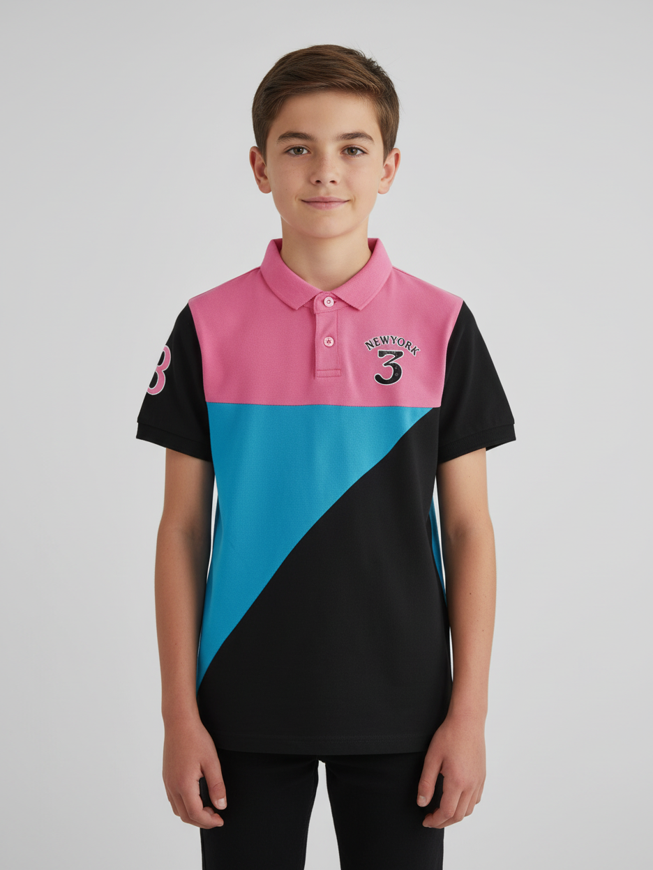 Champion Single Jersey Polo Shirt For Kids-Magenta with Cyan & Black-SP1684/RT2405