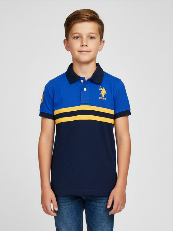 USPA Half Sleeve P.Q Polo Shirt For Kids-Dark Navy & Blue-RT1972