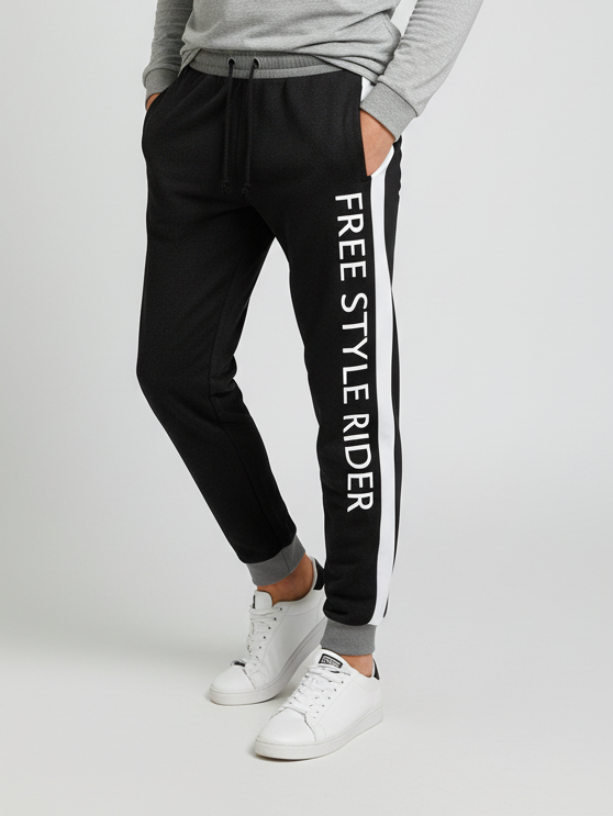 Mango Terry Fleece Slim Fit Jogger Trouser For Kids-Charcoal Melange With Stripe-AZ64