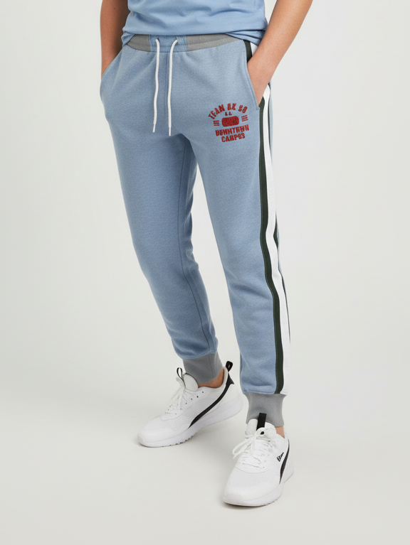 D.K Terry Fleece Slim Fit Jogger Trouser For Kids-Sky With Stripes-AZ65
