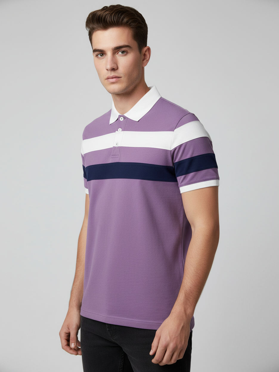 Stylish Summer Polo Shirt For Men-Light Purple-NSK63