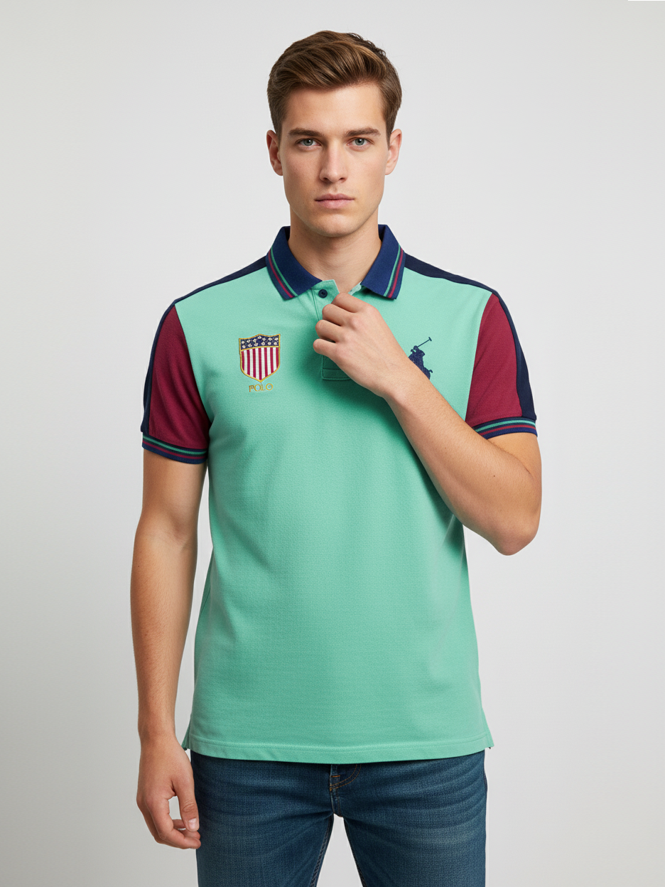 Summer Polo Shirt For Men-Cyan Blue-BE3833