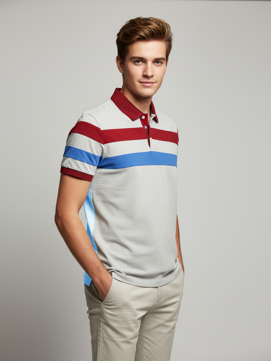 Stylish Summer Polo Shirt For Men-Off-White Marl-NSK64