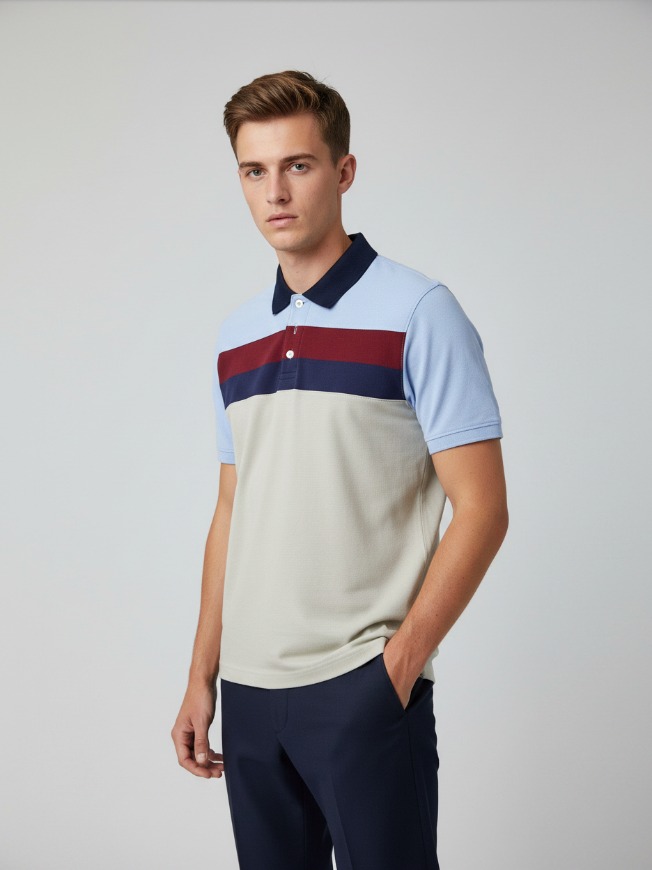 Stylish Summer Polo Shirt For Men-Light Grey & Sky Blue-NSK65