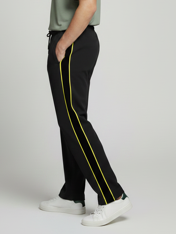 Stylish Regular Fit Summer Trouser For Men-Black With Yellow Stripers-NST42