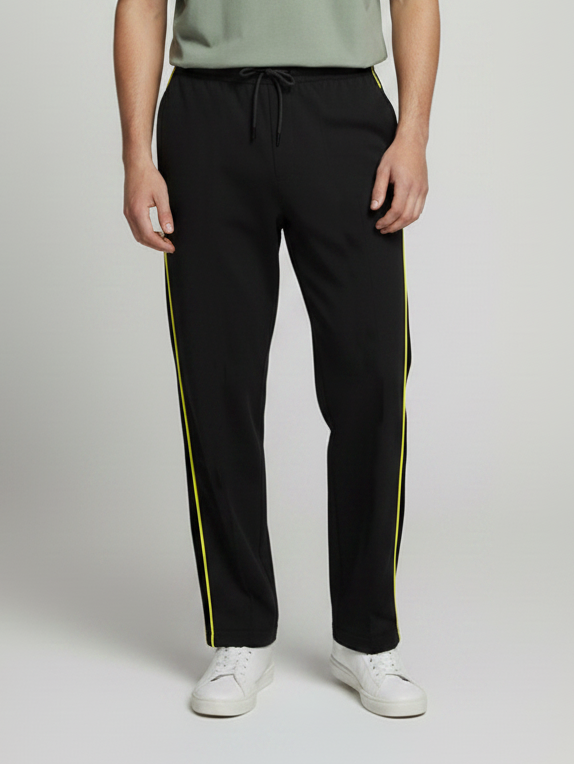 Stylish Regular Fit Summer Trouser For Men-Black With Yellow Stripers-NST42