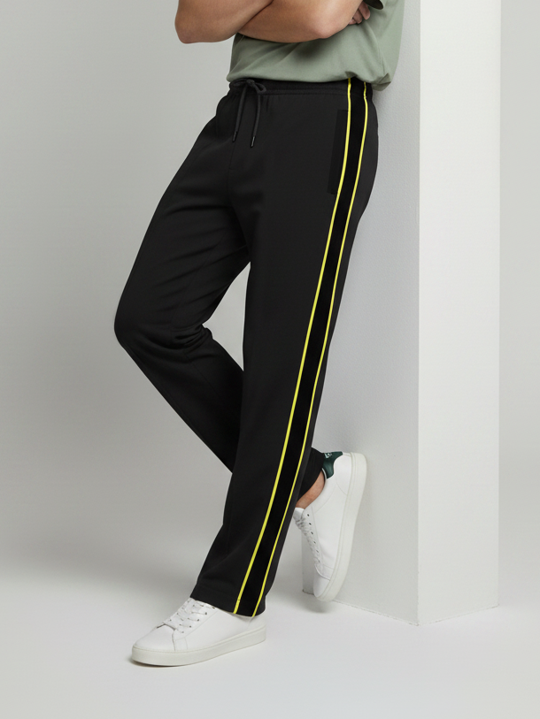 Stylish Regular Fit Summer Trouser For Men-Black With Yellow Stripers-NST42