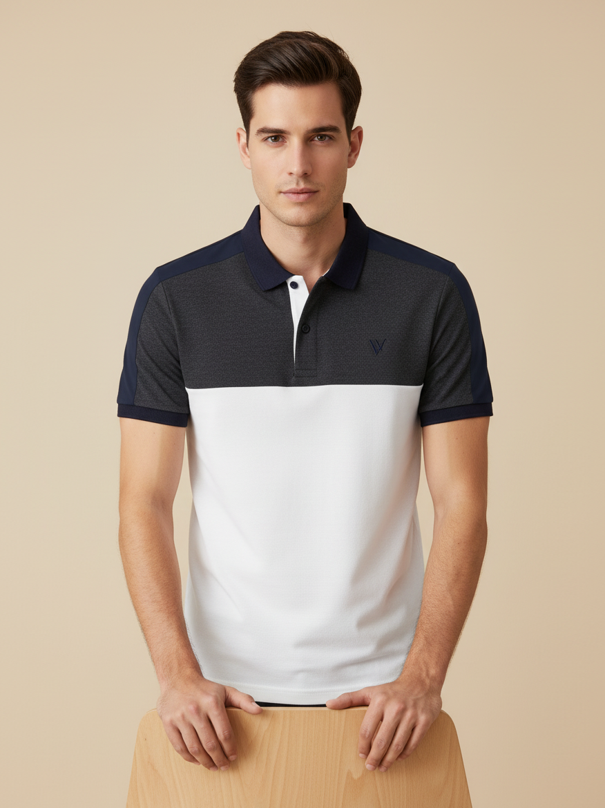 LV Summer Polo Shirt For Men-White with Charcoal-BE818/BR13058